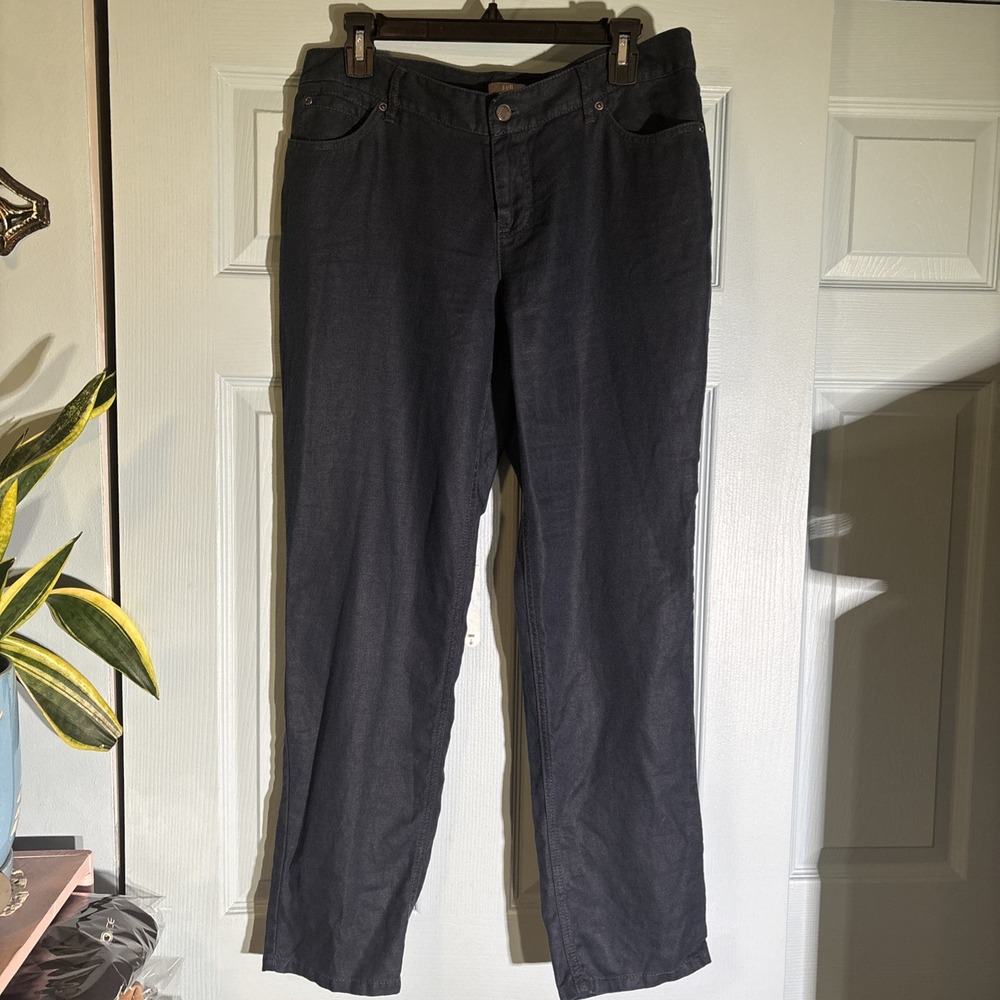 J Jill 100%‎ Linen Dark Blue Pants Sz 10 Petite.